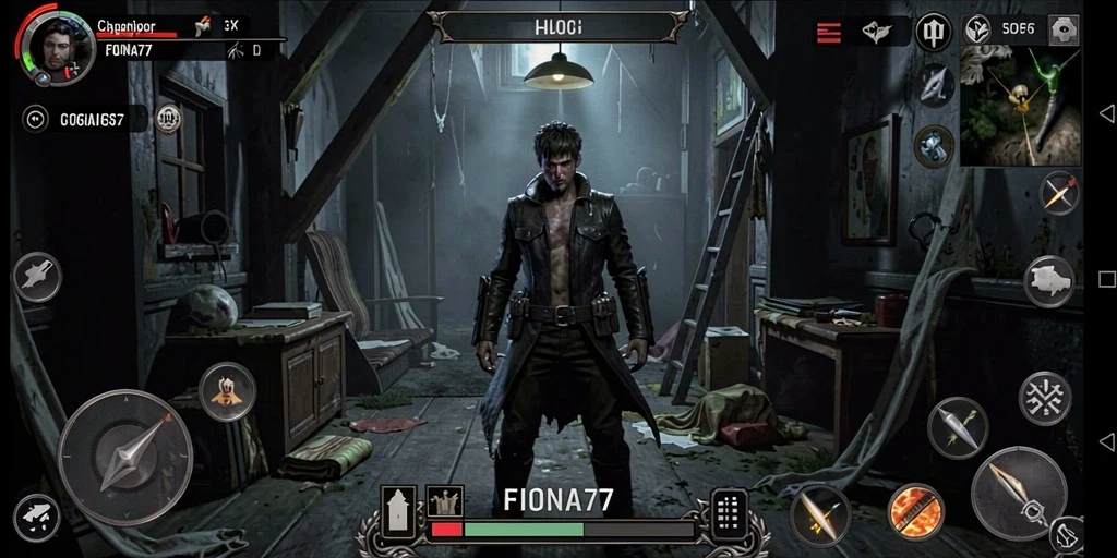 Tampilan menyeramkan dari gameplay FIONA77 yang menantang.