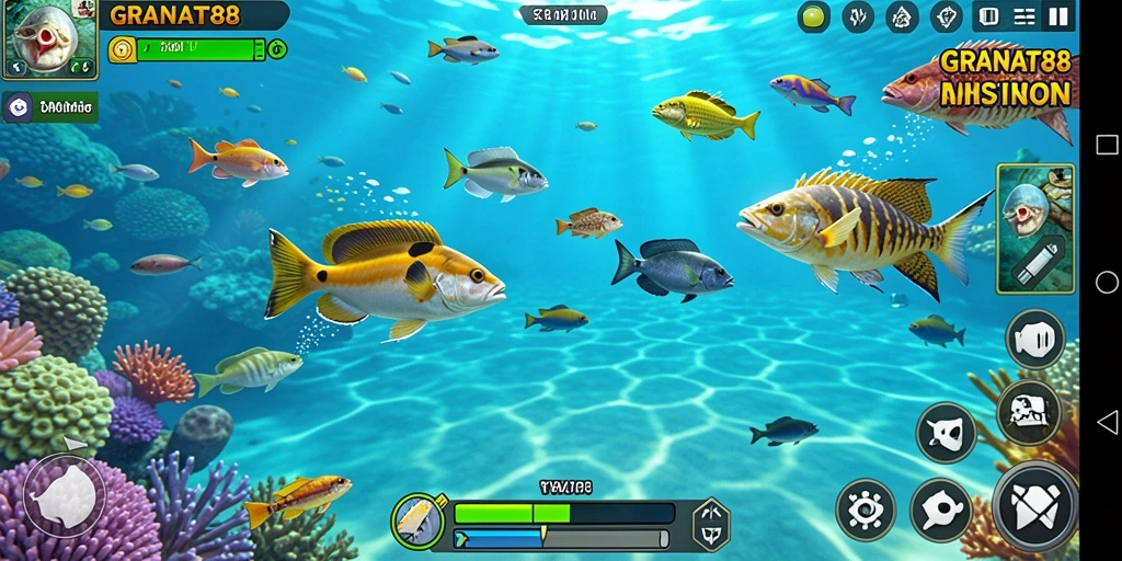 Screenshot gameplay Tembak Ikan yang menampilkan momen menangkap ikan.