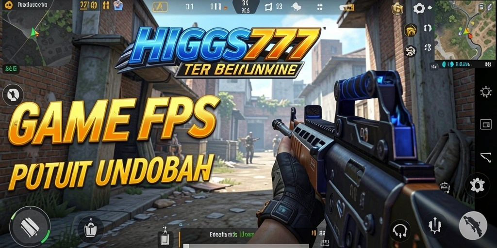 Screenshot utama HIGGS777 menampilkan aksi pertempuran intens di arena FPS.