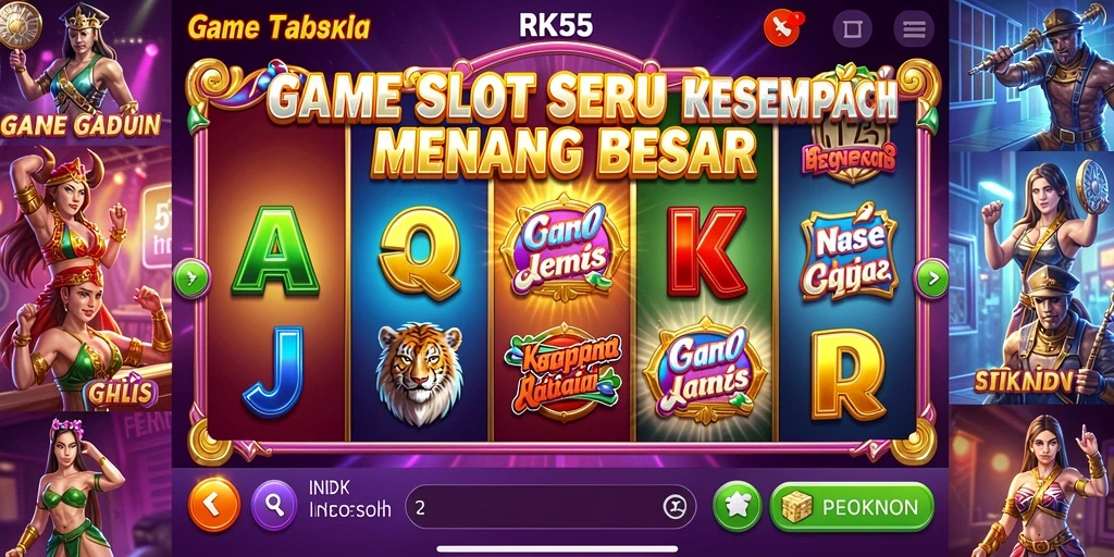 Screenshot menampilkan gameplay Slot yang mendebarkan di RK55.