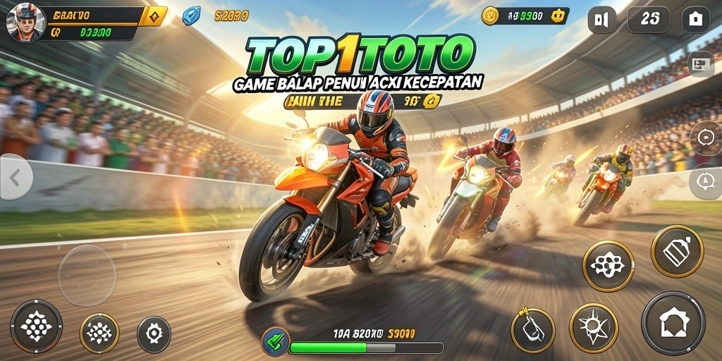 Tangkapan layar utama dari gameplay balap TOP1TOTO yang menegangkan.