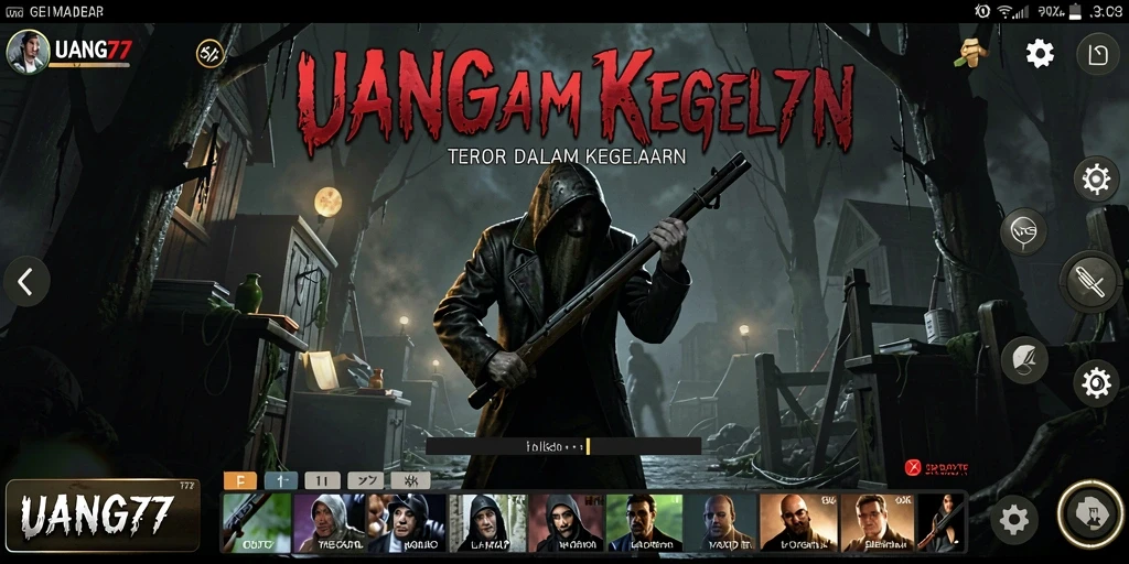 Tampilan gameplay UANG77 yang menampilkan suasana mencekam dan monster menakutkan.