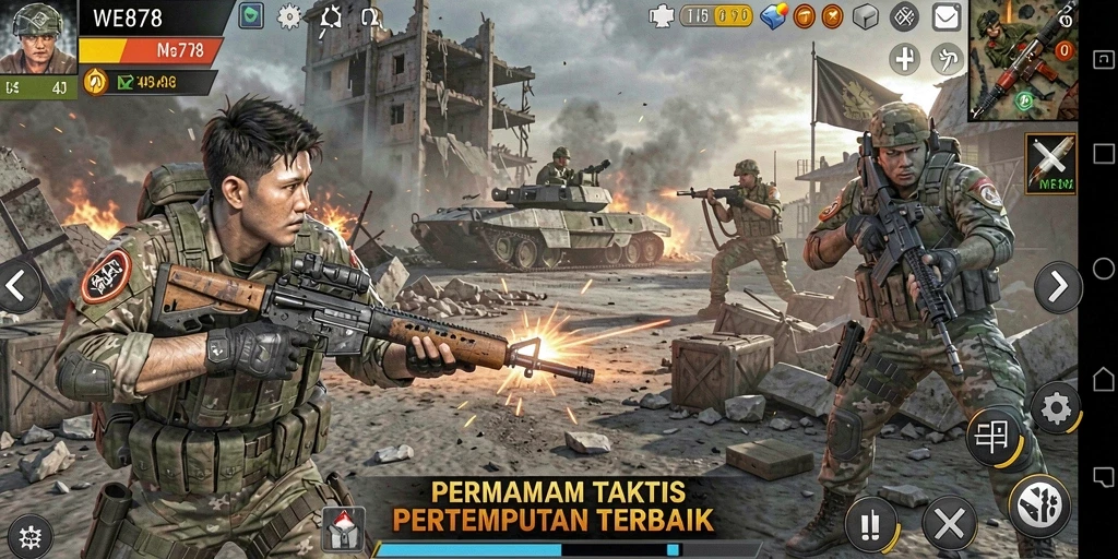 Tangkapan layar gameplay WE878 menampilkan aksi pertempuran yang mendebarkan.