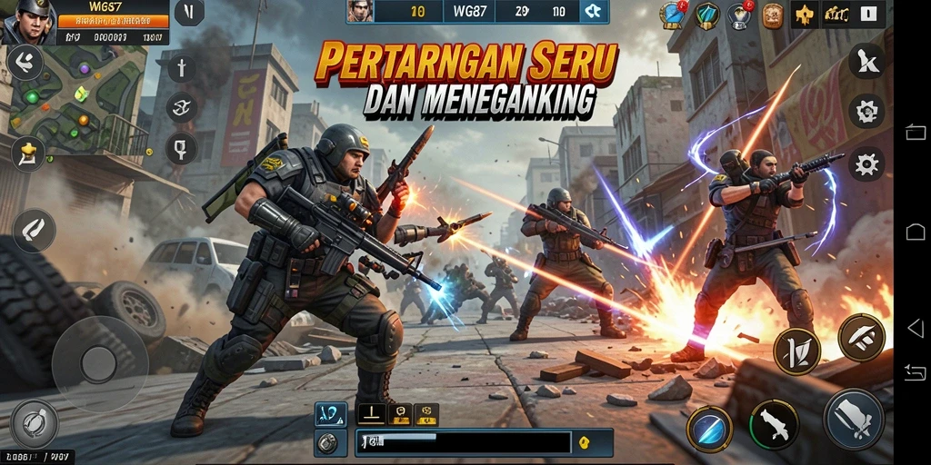 Screenshot menampilkan aksi pertarungan intens dalam WG87.